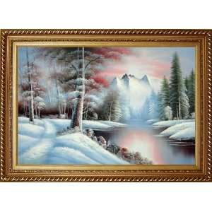  Snow Covered River and Mountain Scenery Oil Painting, with 