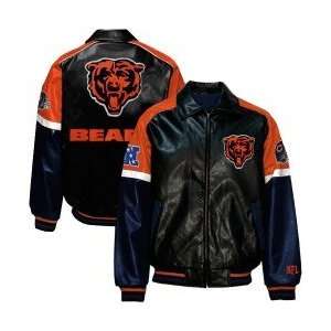  Chicago Bears Black Pleather Varsity Jacket: Sports 