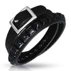 Bling JewelryPyramid Steel Studs Black Leather Wrap Bracelet