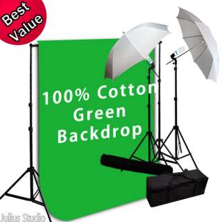 Photo Video Studio Lighting Kit W/ Backdrop Light Stand Green Muslin 