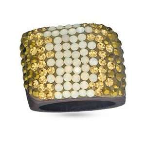  Brown, White and Champagne Crystal Square Wood Ring   Size 