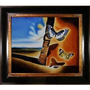   Butterflies Painting, Opulent Frame, Dark Stained Wood and Gold Trim