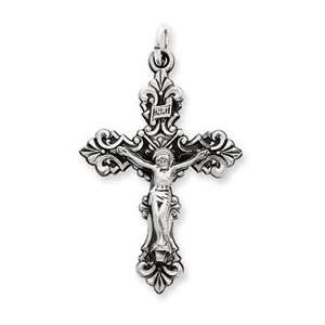  Sterling Silver Antiqued INRI Crucifix Pendant: Jewelry