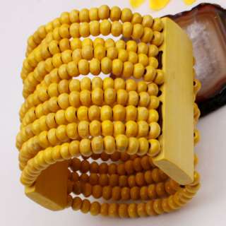 Gorgeous Yellow Wooden Bead Stretch Bracelet 7L 10 row  