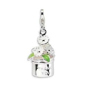    Sterling Silver 3D Enameled Thank You Flowers Charm Jewelry