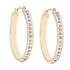   14Kt Yellow Gold & Sterling Silver Diamond Accent Bold Oval Hoops