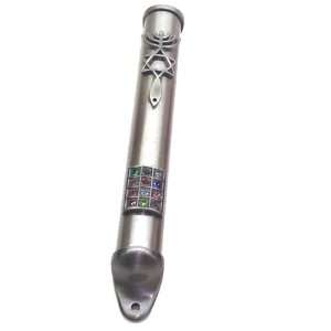  Messianic Seal Mezuzah with Choshen stones   Pewter Tone 