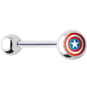  Captain America Logo Barbell Tongue Ring Jewelry
