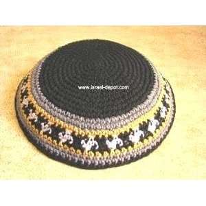 Jewish Kippah Knitted Black Dark Ornament Hebrew Israeli