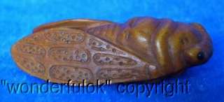 241 Japanese Boxwood Wood Carving Netsuke Of Cicada  