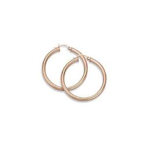   : 14K Rose Gold Hoop Earrings, 1 Diameter, 2.75mm Thickness: Jewelry