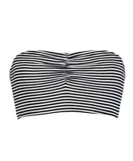 Black Pattern (Black) Black and White Striped Ruched Front Bandeau 