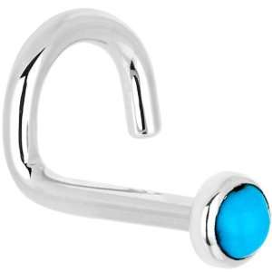   14KT White Gold 2mm Turquoise Left Nostril Screw   18 Gauge Jewelry