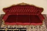 Carved French Tufted Vintage Sofa, Red Mohair  