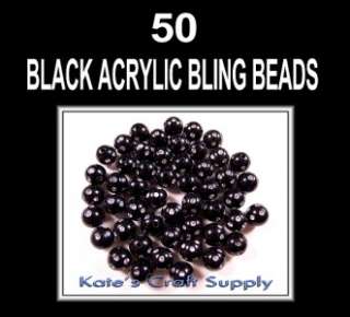 50 BLACK 10mm ACRYLIC SPARKLE BLING BEADS FOR CRAFTS  