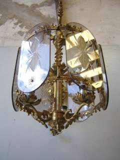 Antique French bronze & glass lantern # 01799  
