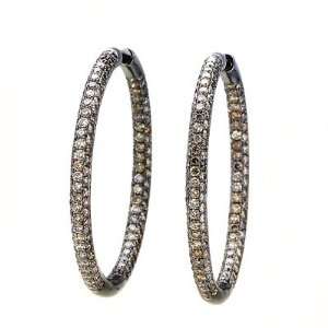   White Gold Pave Brown Round Diamond Hoop Earrings (4.90 cttw): Jewelry