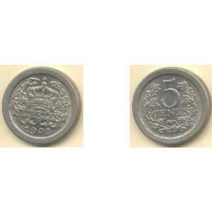  Netherlands 1908 5 Cents, KM 137 