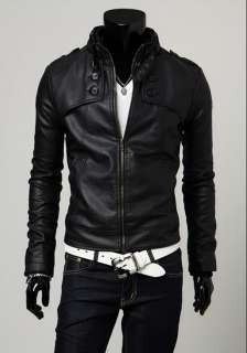 New Mens Slim Fit PU Leather Coat Jacket 2 Color 3 Size  