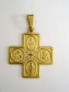 14K Real Gold Fourway Medal Cruciform Pendant Charm  