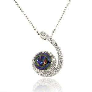   .925 Simulated Diamond & Mystic Topaz Stone Swirl Pendant Jewelry