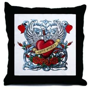   Pillow Love Hurts with Sword Heart Thorns and Roses 