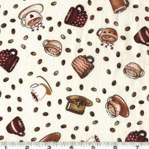  45 Wide Piping Hot Coffee Cream Fabric By The Yard: Arts 