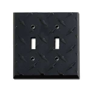  Diamond Plate Aluminum   Black Switch Plate / 2 Toggle 