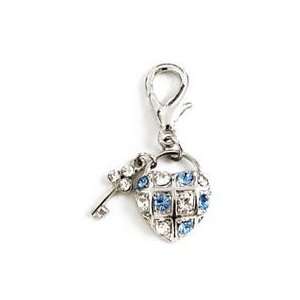   : Blue Crystal Key to My Heart Dangler Dog Collar Charm: Pet Supplies