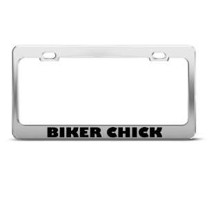 Biker Chick Girl license plate frame Stainless Metal Tag Holder