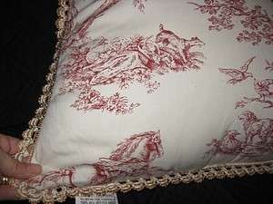   FRENCH RED TOILE ACCENT THROW PILLOW COVER 20 X 20 FRINGE  