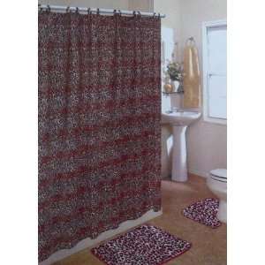   Pink Print Bathroom Rug Shower Curtain Mat / Rings: Home & Kitchen