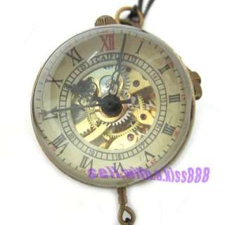   See Through Antique Bronze Pocket Watch CAIFU Bell Xmas Gift + Chain