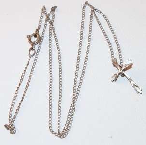 VINTAGE STERLING SILVER CHAIN WITH TINY CROSS PENDANT NECKLACE  