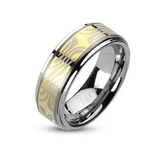   Carbide Gold Laser Etched Swirl Pattern Wedding Band Ring Sz 9 13