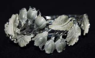 Vintage Silver Gray 6 Tulip & 6 Leaf Clamper Bracelet  