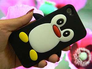 iPhone 4 4S 4G 4GS Soft SILICONE Skin Case Phone Cover Black PENGUIN 