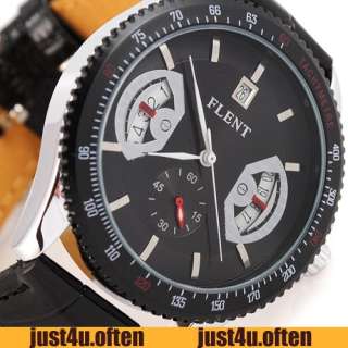   Leather Mens Mechanical Automatic Watches Subdial Date Army Style Gift