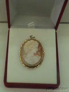 Antique Vintage Cameo Brooch Pendant 14k Yellow Gold  