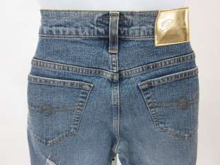 BLUMARINE Blue Cotton Rhinestone Flared Jeans Sz 36  