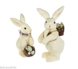 Set of 2 Sugared White Bunnies Rabbits w/ Basket Eggs Easter by 