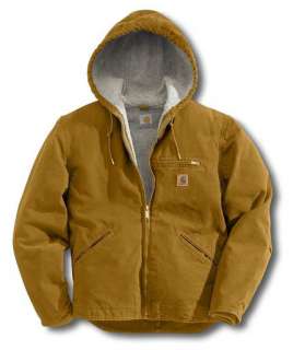 Carhartt Mens J141 Sandstone Sierra Jacket Hooded Sherpa Lined  