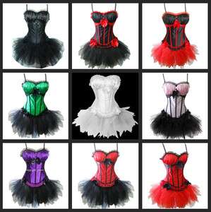 New Sexy boned 8899 Corset Bustier Basque Top and Tutu Set  