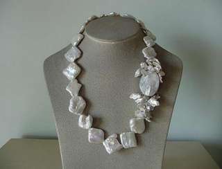BIG 28 30mm KESHI KEISHI PEARL NECKLACE~CARVED PEARL CAMEO in STERLING 