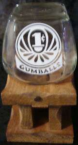 ANTIQUE WOOD GUMBALL GLASS 1 ONE CENT MACHINE WOODEN  