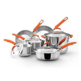 Rachael Ray 10 pc. Stainless Steel Cookware Set with Orange Handles 