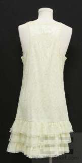 Alice & Olivia Gold Trimmed Cream Lace Tiered Ruffle Dress Size Medium 