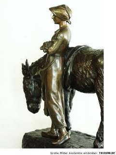 ANTOINE BOFILL FRAU mit ESEL JUGENDSTIL BRONZE SCULPTUR  