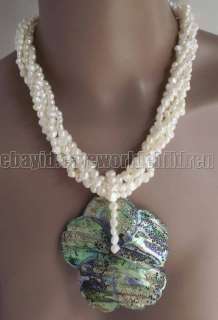 JL Abalone Shell Pendant White FW Pearl 5 Rows Necklace  