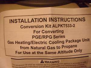 Honeywell ALPKT533 2 Conversion Kit PGE/RPG Series Natural Gas To 